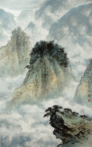 Liu Hsiao-Ling - "Uncertainty amid the deep clouds" 140×70cm , Ink Painting, 2020