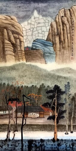 太行山幽居圖  水墨  137X69